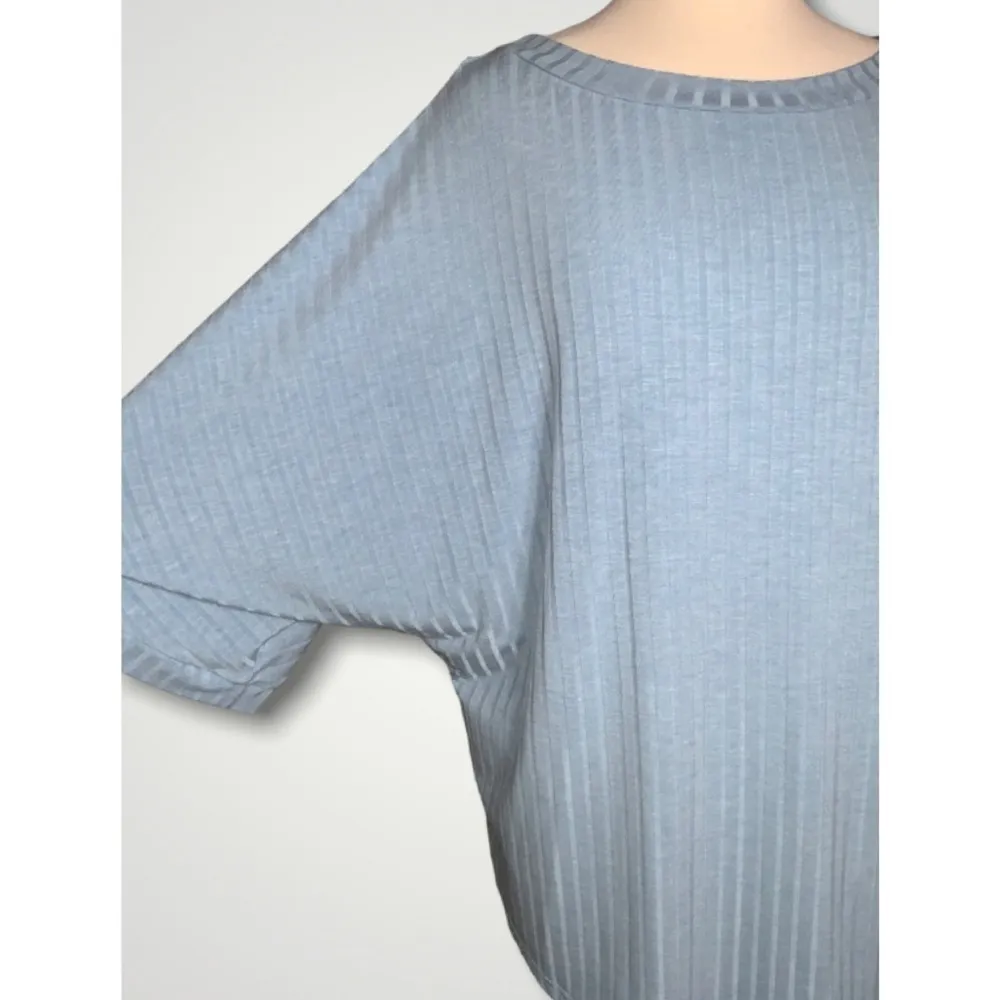 Kori America Powder Blue Batwing Ribbed Round Neck Tunic Knit Top L - Image 2