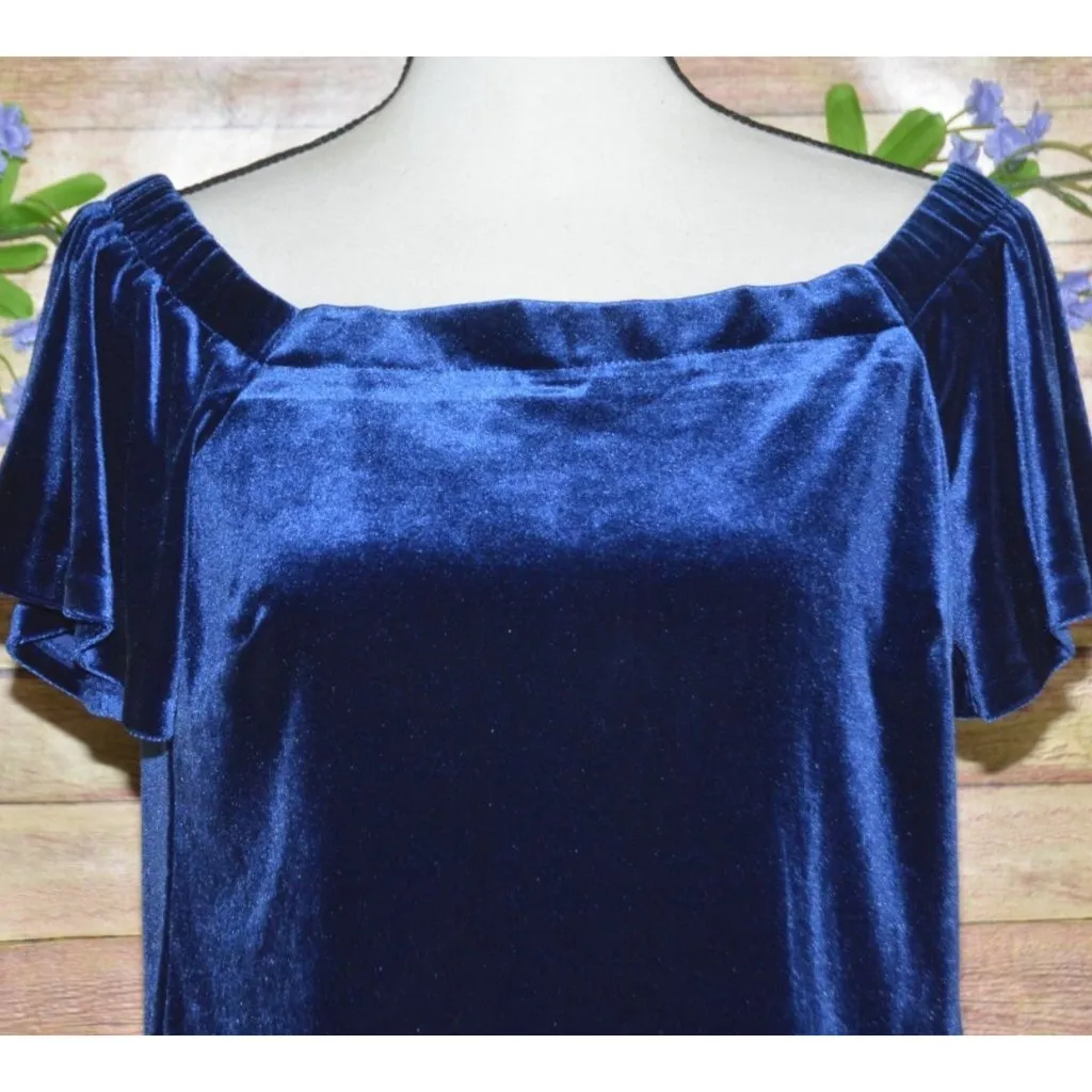 White House Black Market Bright Blue Velvet Blouse Top Size S Holiday Party - Image 2