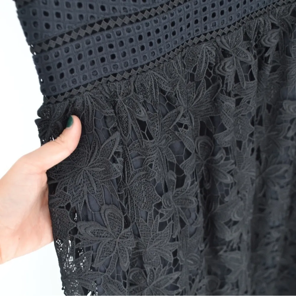 Gerard Darel Embroidered Lace Midi Dress Sleeveless V-Neck Black Size 42 10 - Image 6