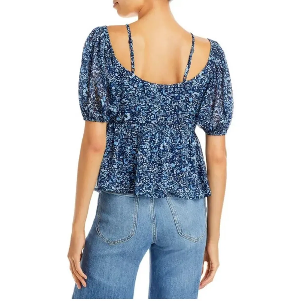 Aqua Navy and Light Blue Floral blouse size S 

with sipper on the side new - Image 2