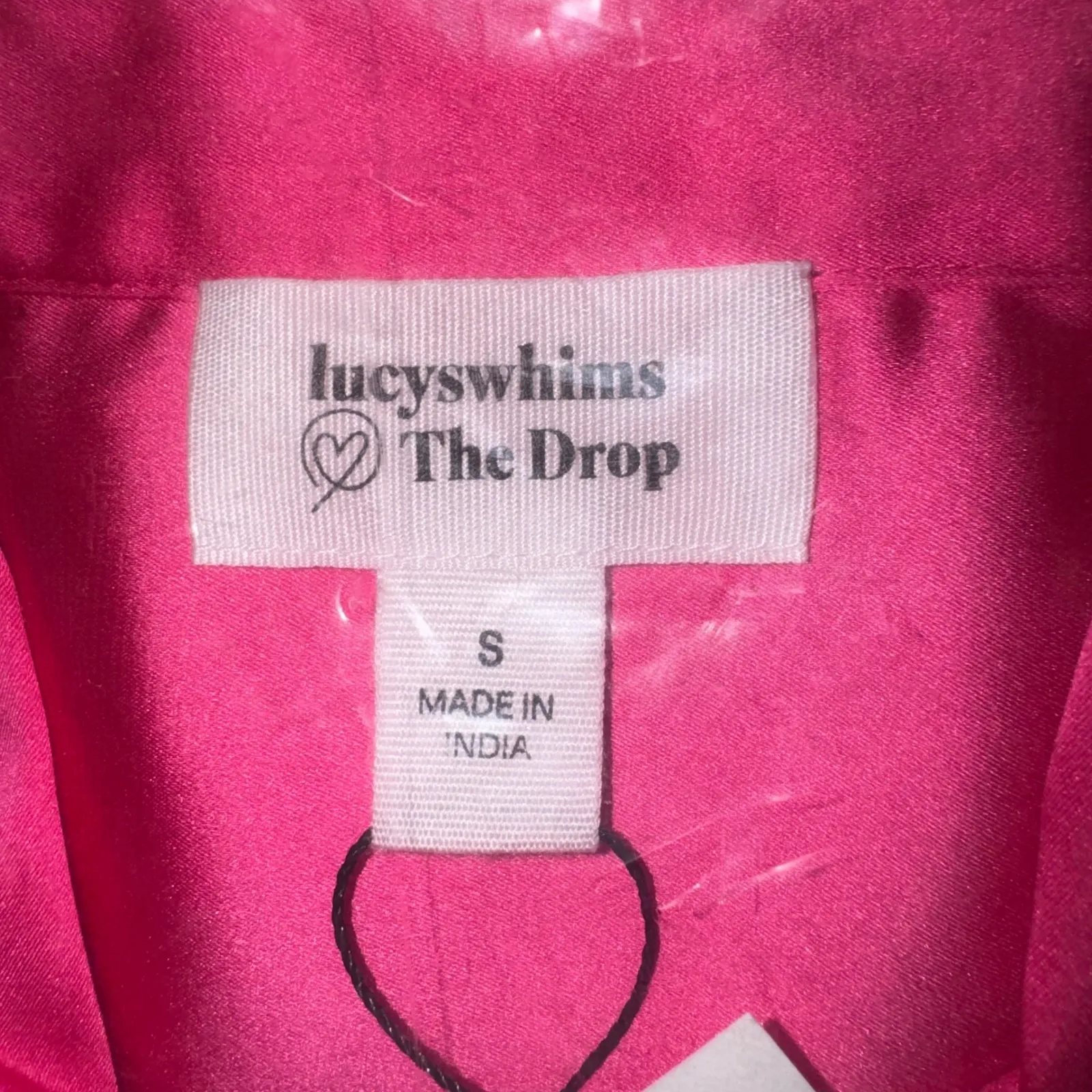 The Drop @Lucyswhims Hot Pink Satin Long Sleeve Collared Button Front Size S - Image 4