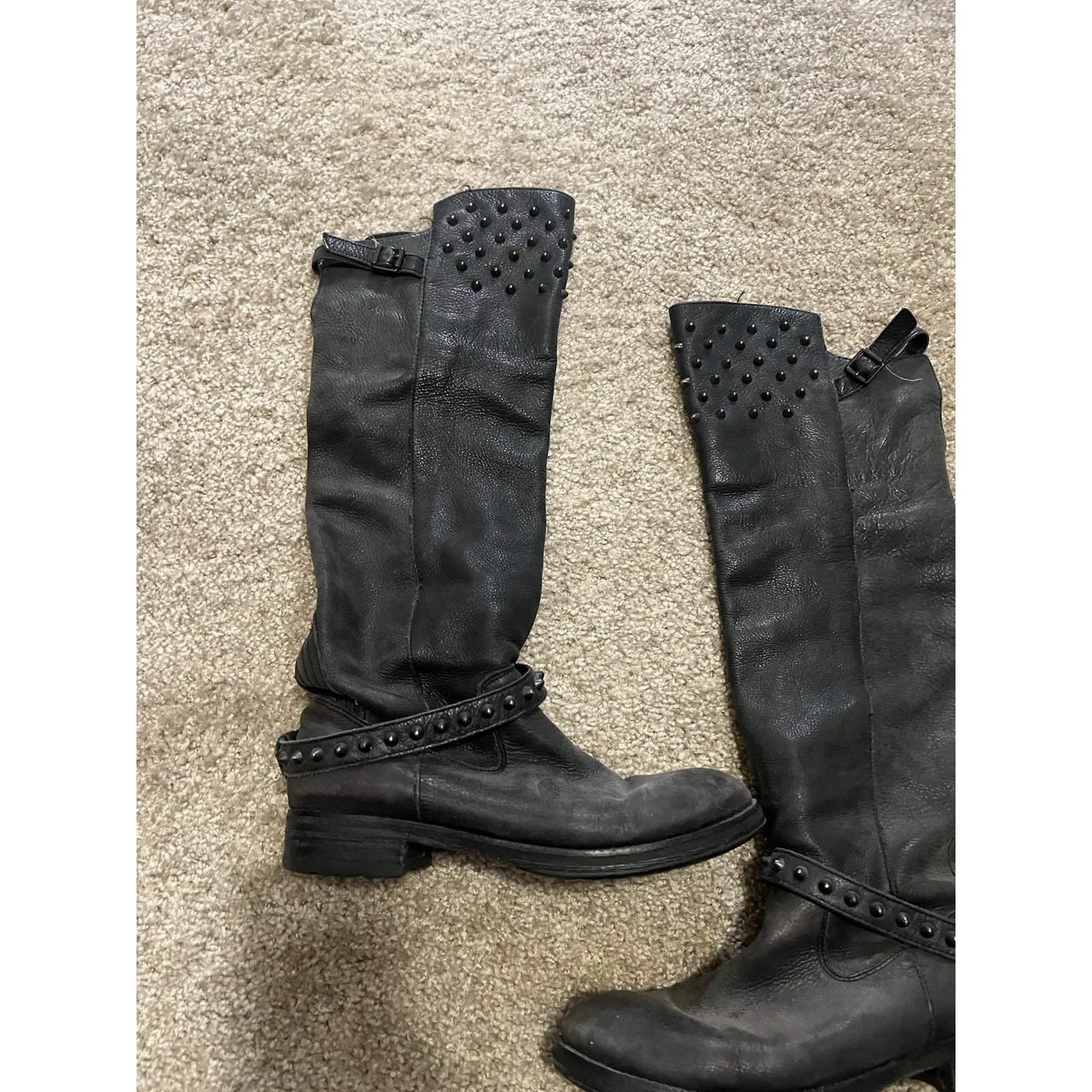 ASH Remix Black Genuine Leather Sz 38-8 Over The Knee Studded Moto Biker Boots - Image 9