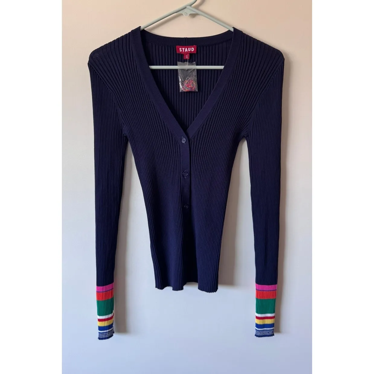 NWOT Staud Cargo Navy Multi Ribbed Cardigan Size Small - Image 2