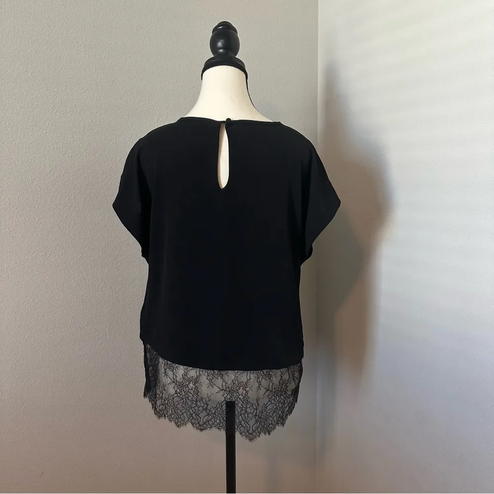 MICHAEL KORS Black Lace Hem Cap Sleeve Crew Neck Wear To Work Top‎ Size MP - Image 3