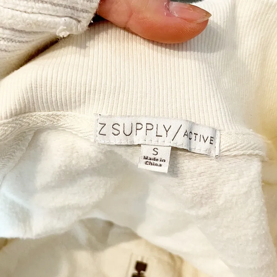 Z Supply On The Run Long Sleeve Half Zip Pullover Sweatshirt Ivory Cream Small - Image 3