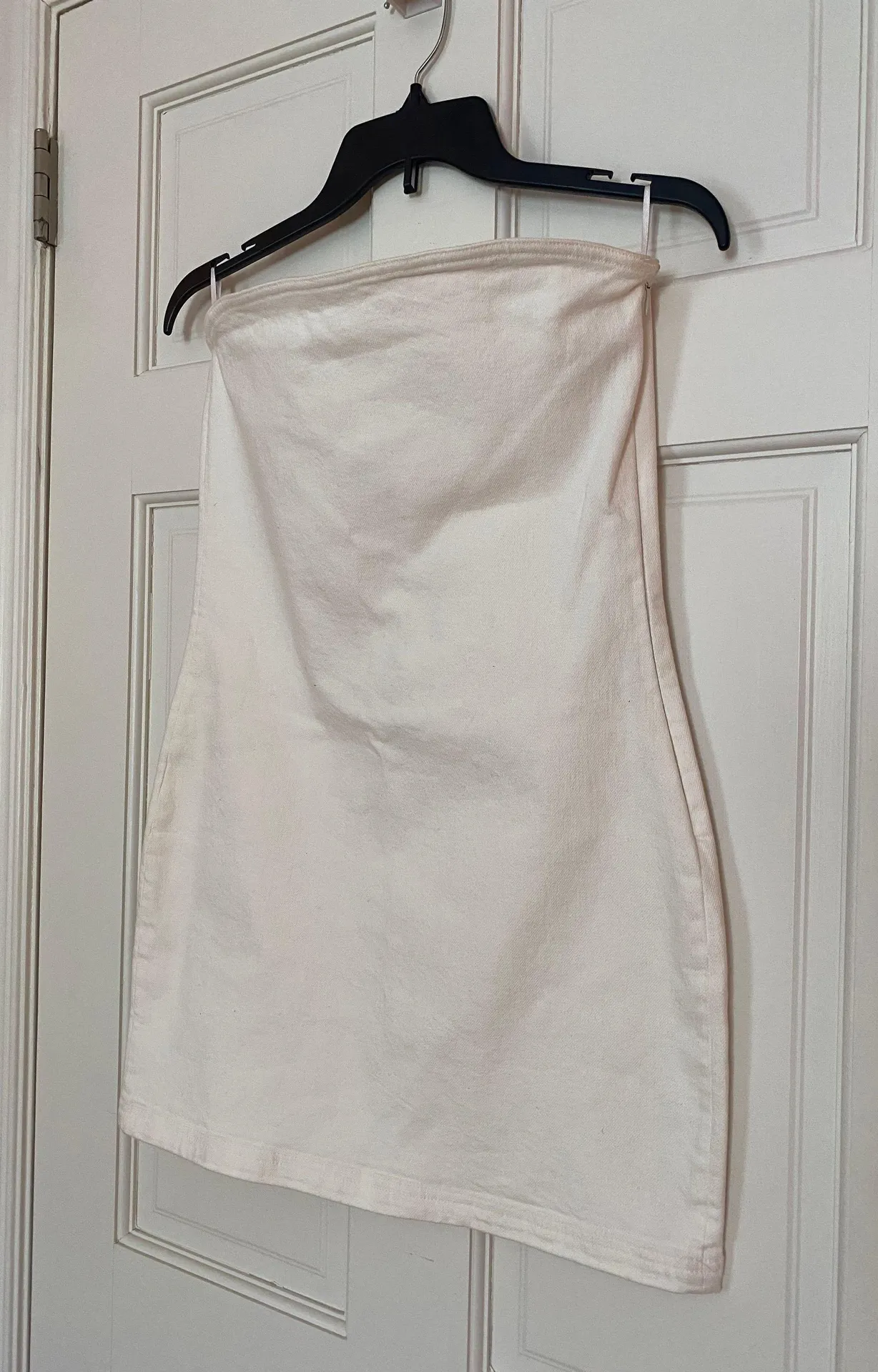 White Strapless Denim Bodycon Mini Dress - Image 3