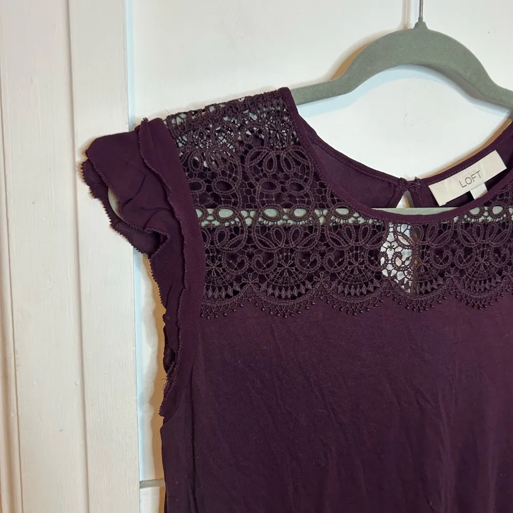 Loft Eggplant Crochet Flutter Sleeve Blouse - Image 5