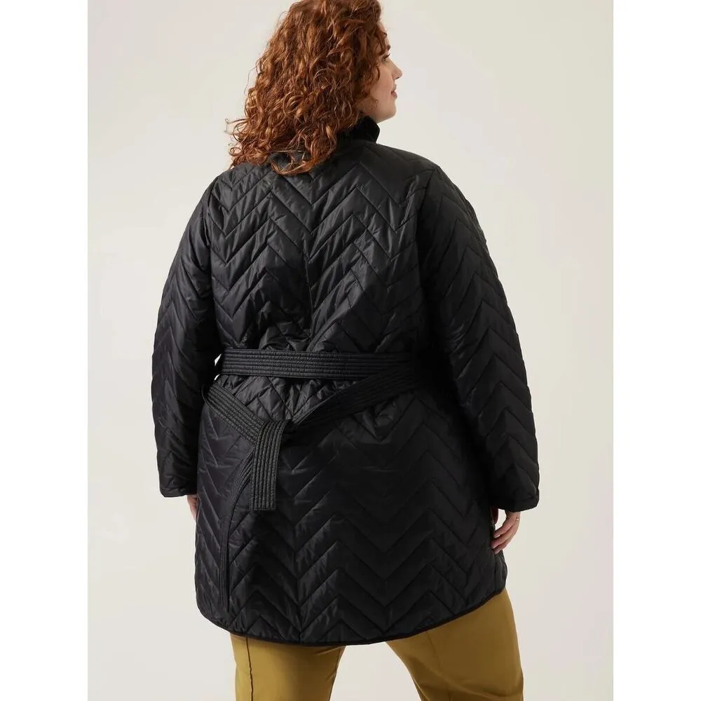 NWOT Athleta Mendocino Quilted Jacket 2X Black Coat Belted Pockets XXL Winter - Image 2