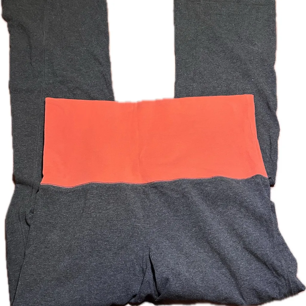 Vintage Y2K Fold Over Flare Yoga Legging Pants Hot Salmon Orange Sparkly Heart M - Image 7