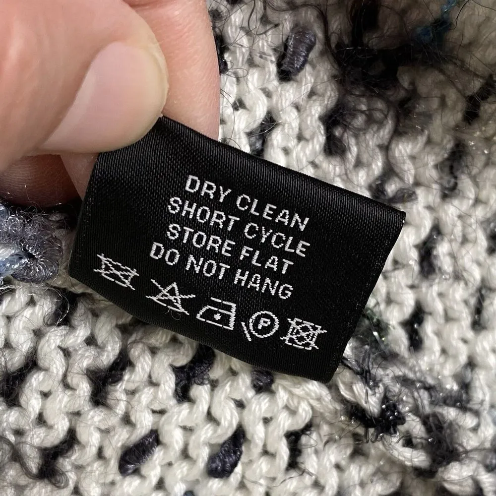 Carlisle Cardigan Sweater Womens Large Open Knit Duster White blue black boho - Image 7