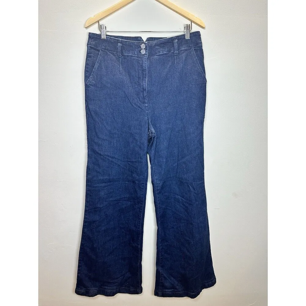 Anthropologie  Maeve The Naomi Wide-Leg Flare Pants Size 32T Women’s Navy Blue - Image 2