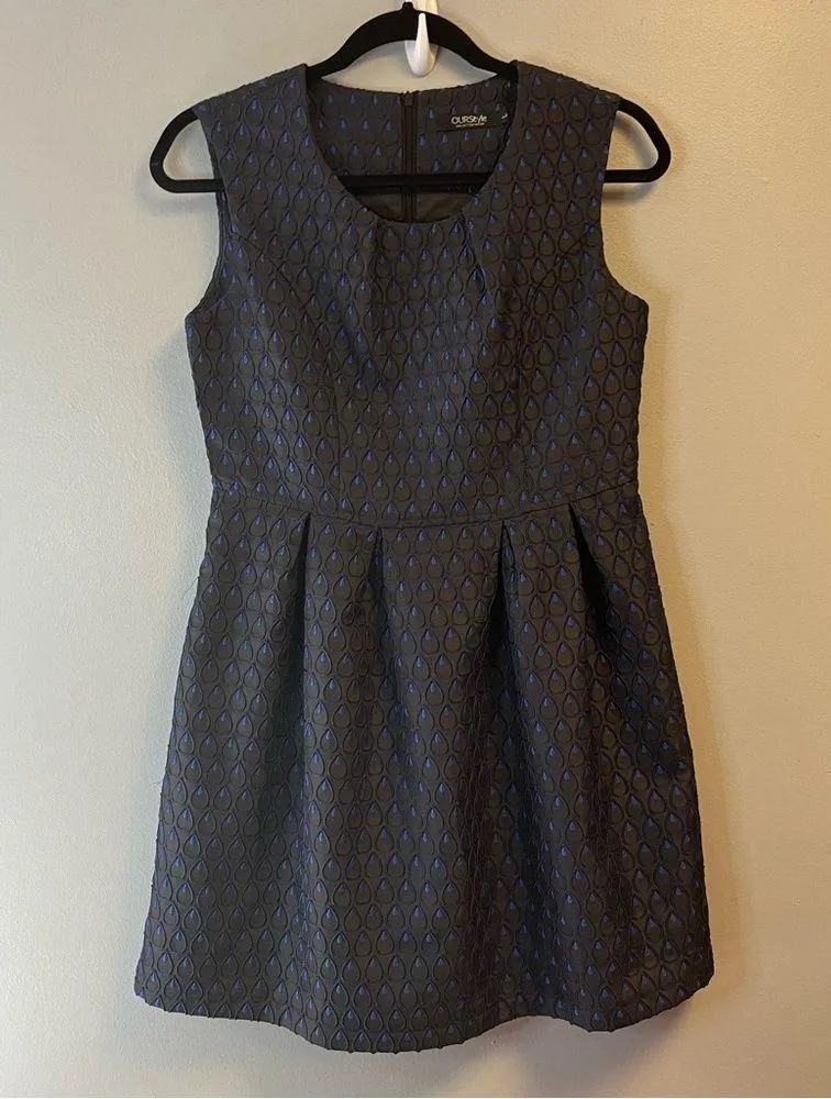 Our Style Dress Black & Blue Shimmery Mini Dress w/ Pleated Skirt Sz L GUC Size L - Image 2