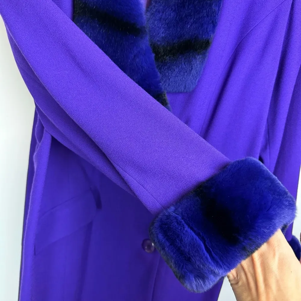 Vintage Lily & Taylor Couture Womens Wool Fox Fur Trim Jacket Coat Sz 18 Purple - Image 9