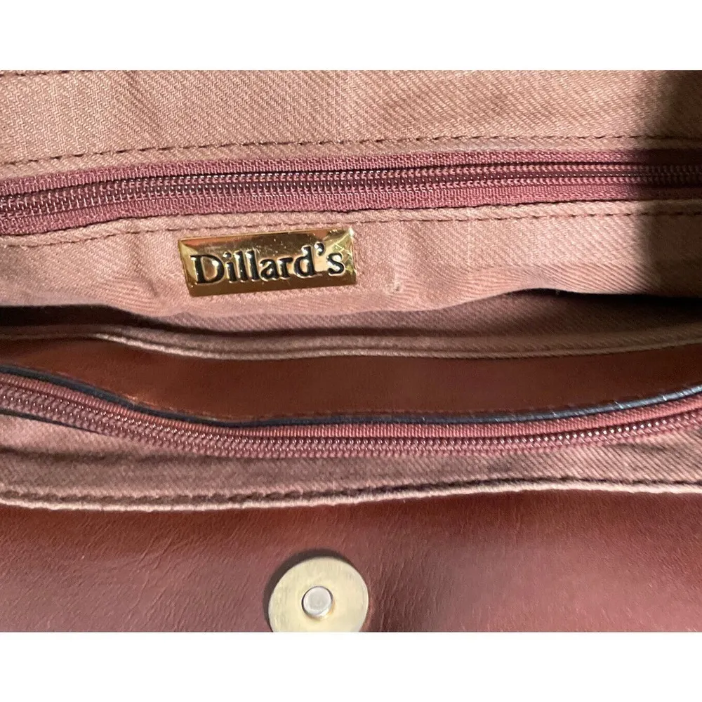 Vintage Dillards Woven Insert Brown Leather Crossbody Bag Satchel Purse - Image 10