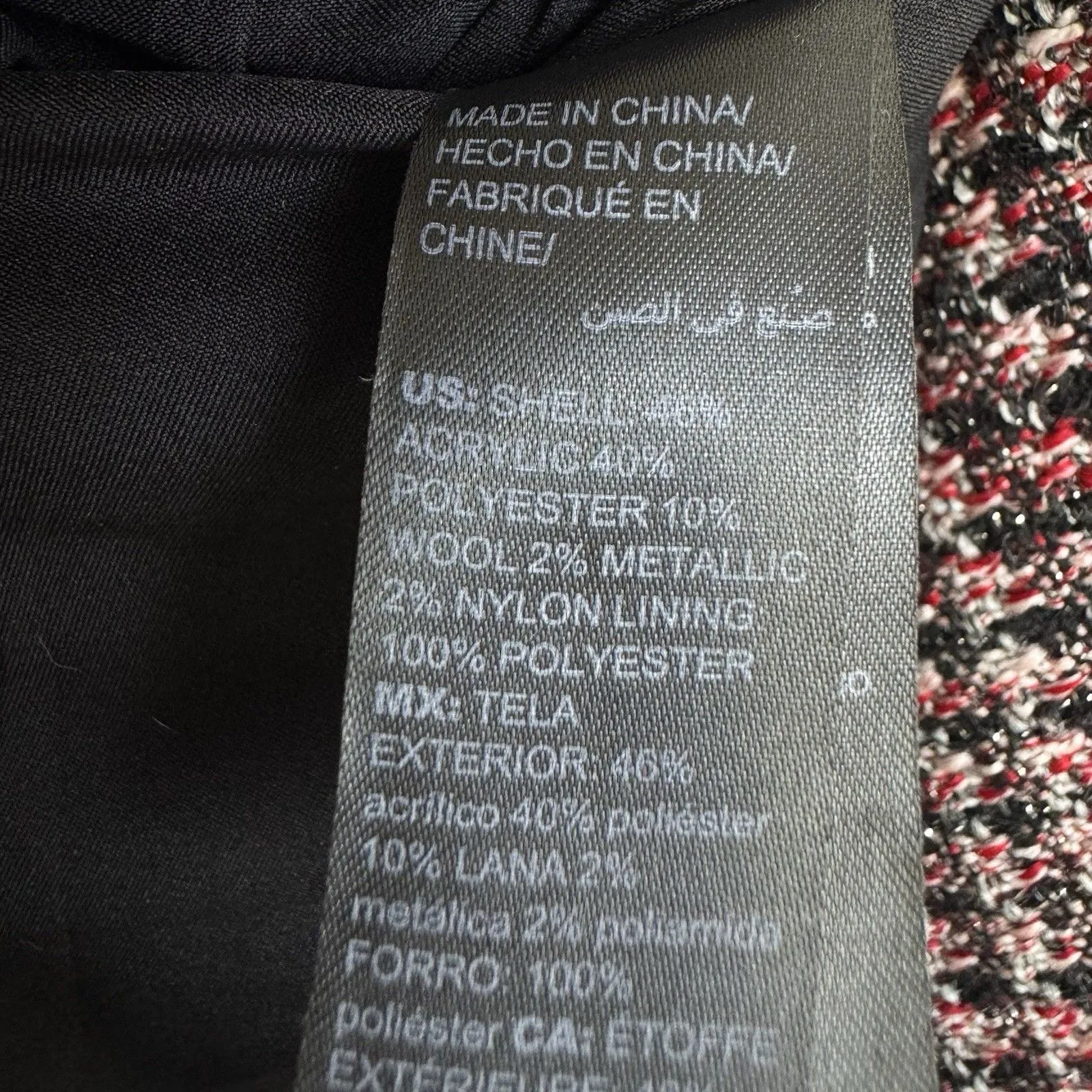 WHBM Black Red Silver Tweed Fringe Moto Blazer Jacket Size 4P Zipper Career NWT - Image 11