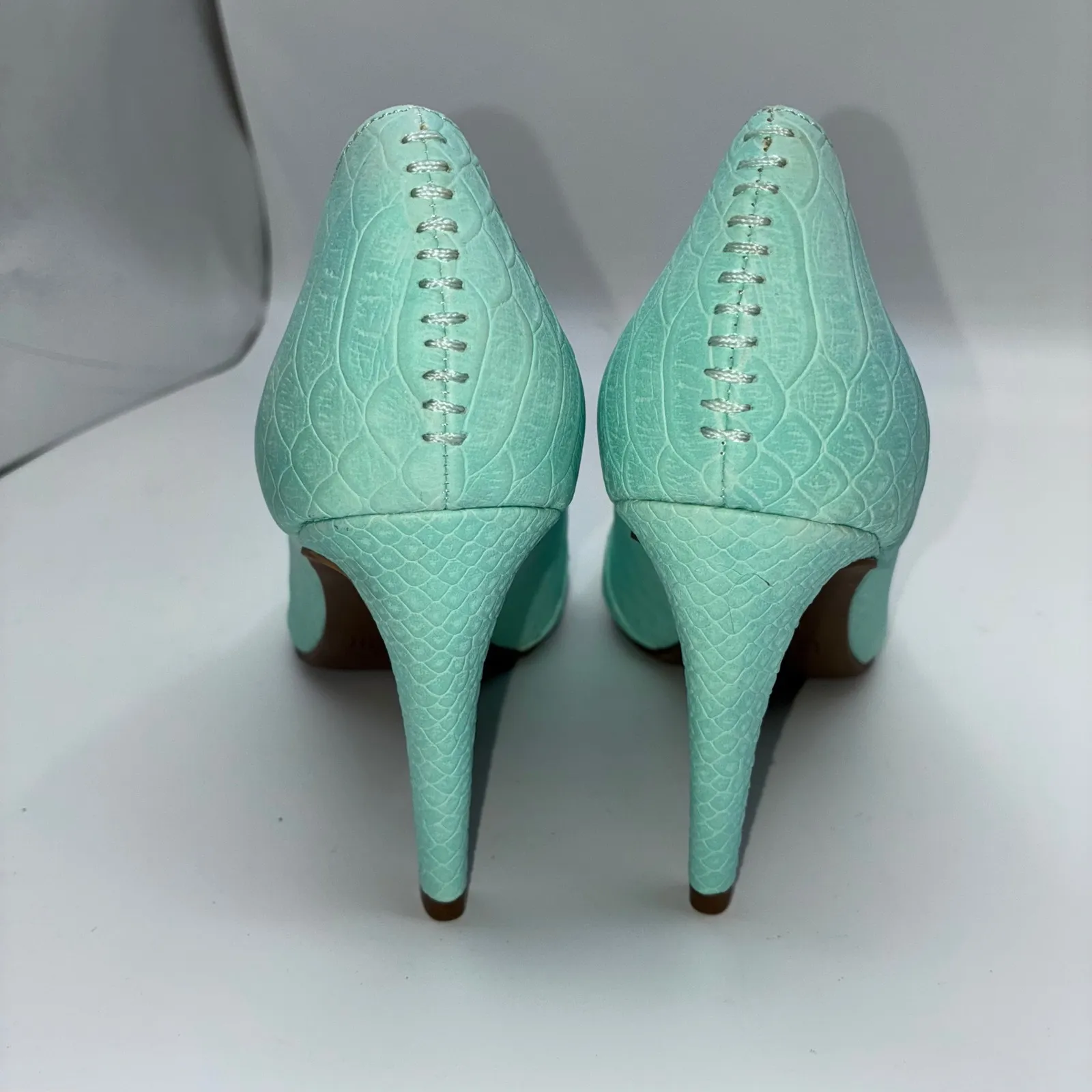 Bar III Womens Joella Pointed Toe Heels Mint Green Snake Embossed 6.5M Colorful - Image 5