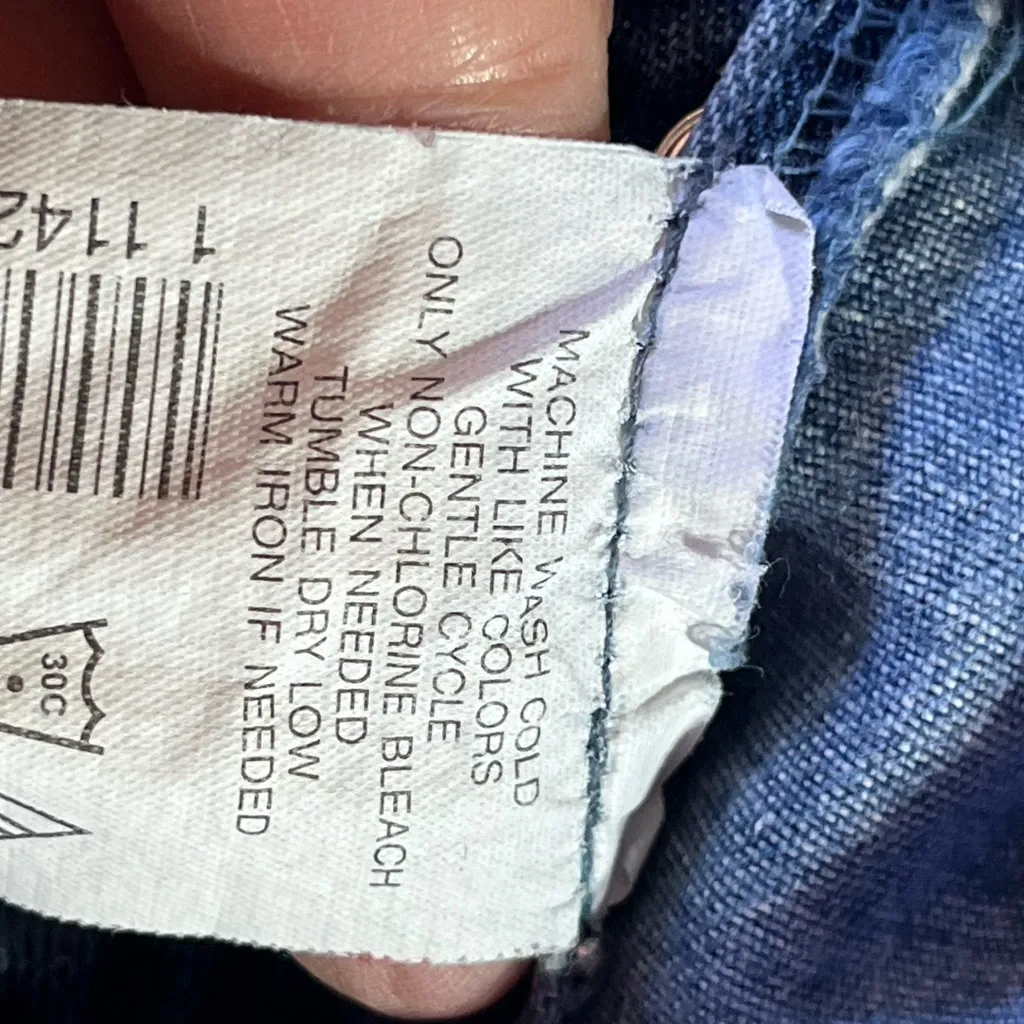 MIMI DENIM MATERNITY OVERALLS WITH ATTACHMENT‎ TO GATHER IN BACK MED WASH S - Image 9