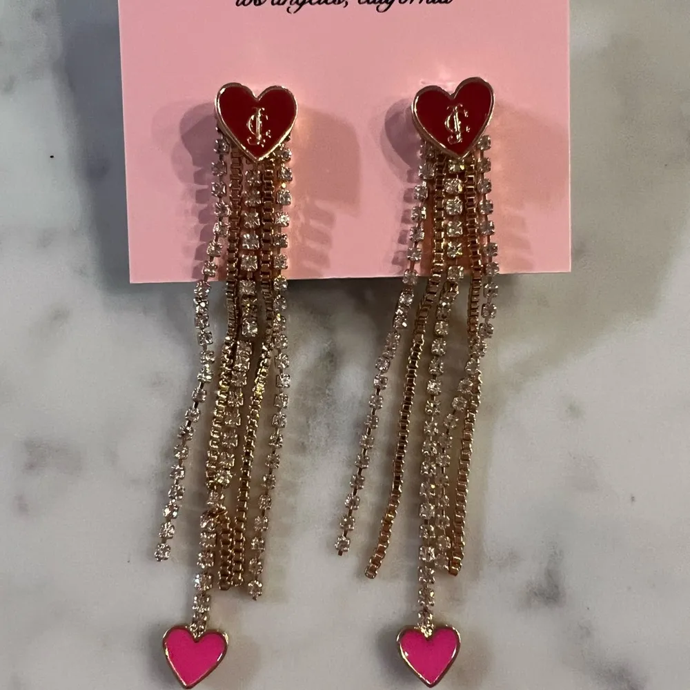 NEW JUICY COUTURE HEART JEWELED DANGLE EARRINGS NWT - Image 4