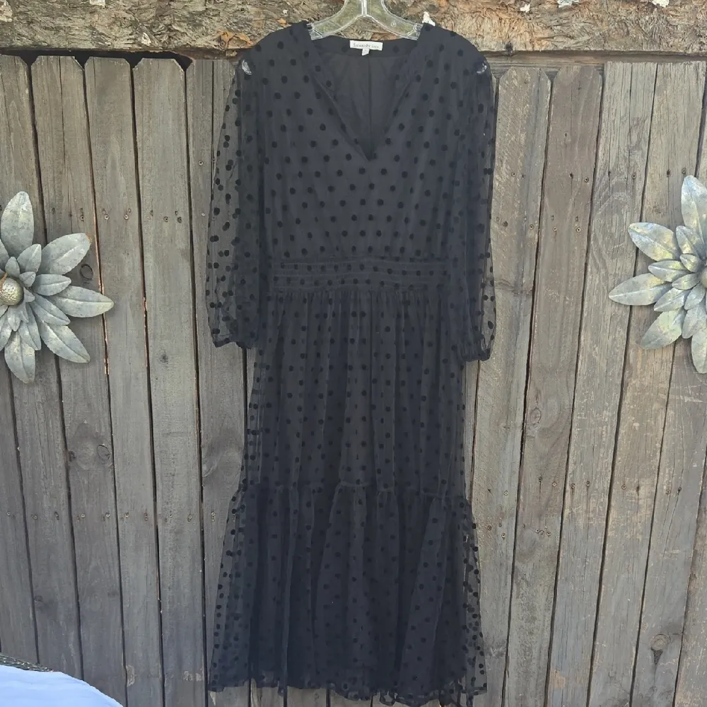 See And Be Seen Elegant Black Polka Dot Dress Size M - Image 5