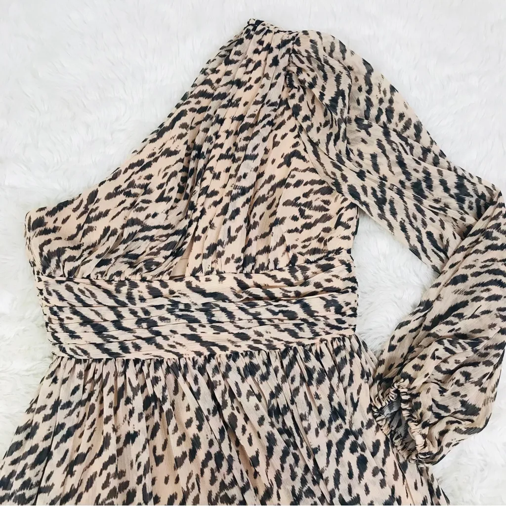 GIANNI BINI Leopard Print Maxi Dress One Shoulder Long Sleeve Party Size 0 New‎ - Image 4