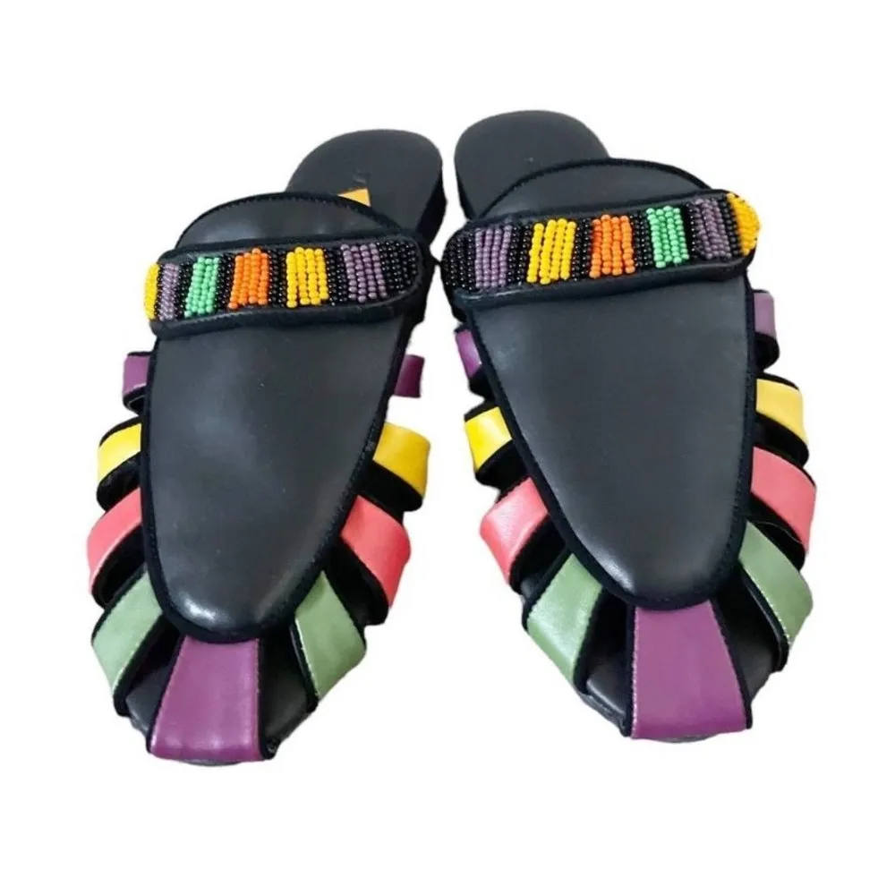 NWT FARM Rio Rainbow Beaded Vegan Mules - Size 8 - Image 6