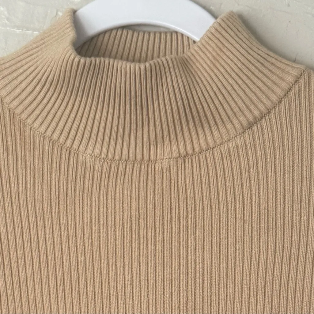 Ann Taylor Medium Ribbed Mock Neck Pullover Sweater Tan Y2K Preppy Stretch - Image 3