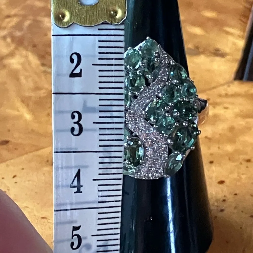 Natural Green Apatite Sterling Silver Cocktail Ring Size 7 - Image 7