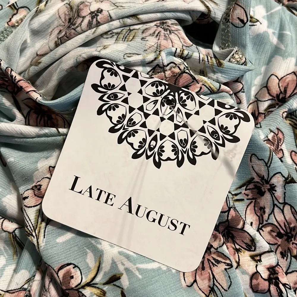 Late August 1X womens baby blue & pink floral print v-neck blouse Easter casual - Image 6