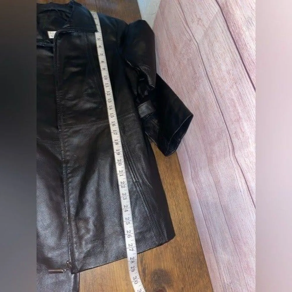 WORTHINGTON Black Genuine Leather Jacket Size Small Black Lining Zipper pockets. - Image 10