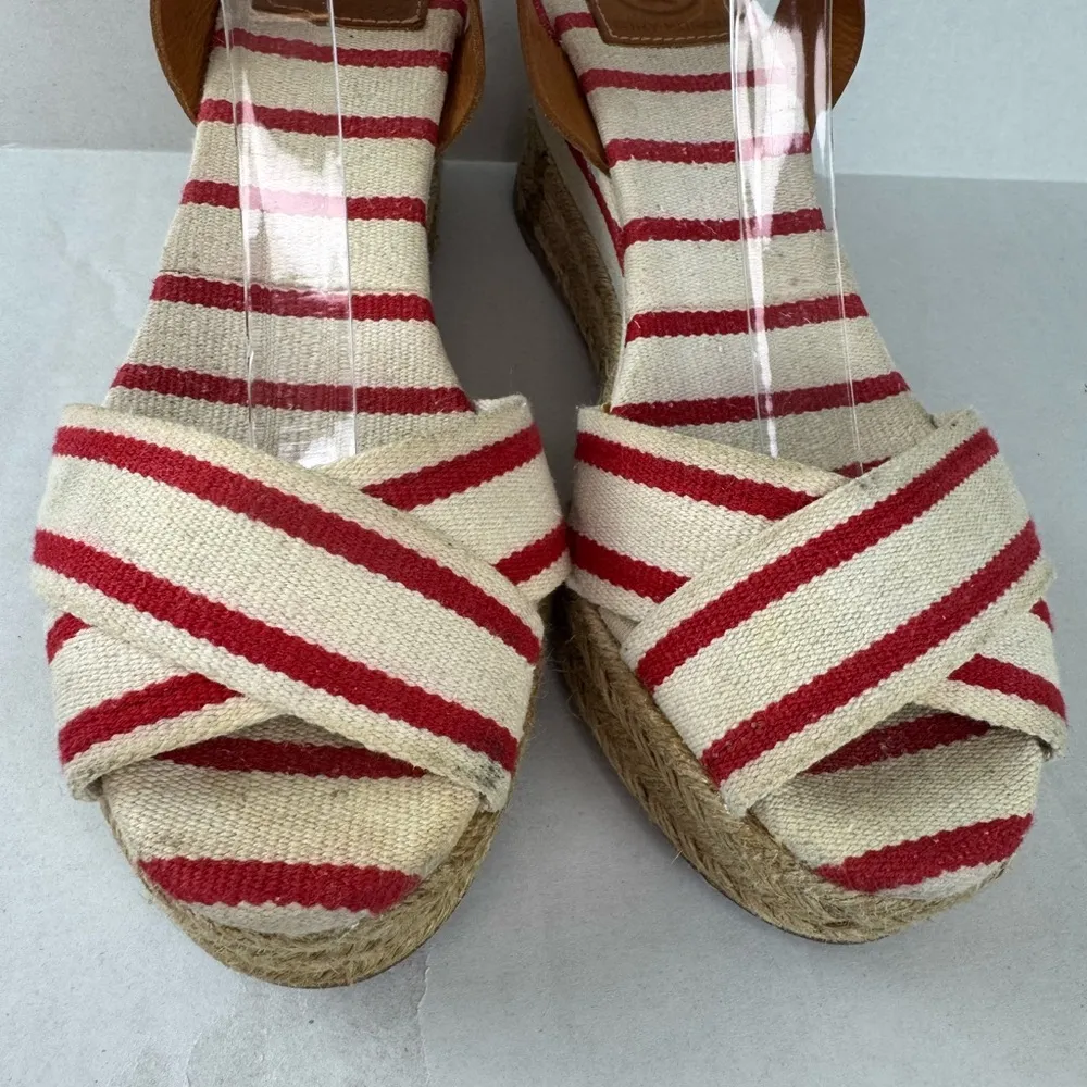 Tory Burch  Red and Tan Espadrilles with Striped Design Size 9 - Image 3