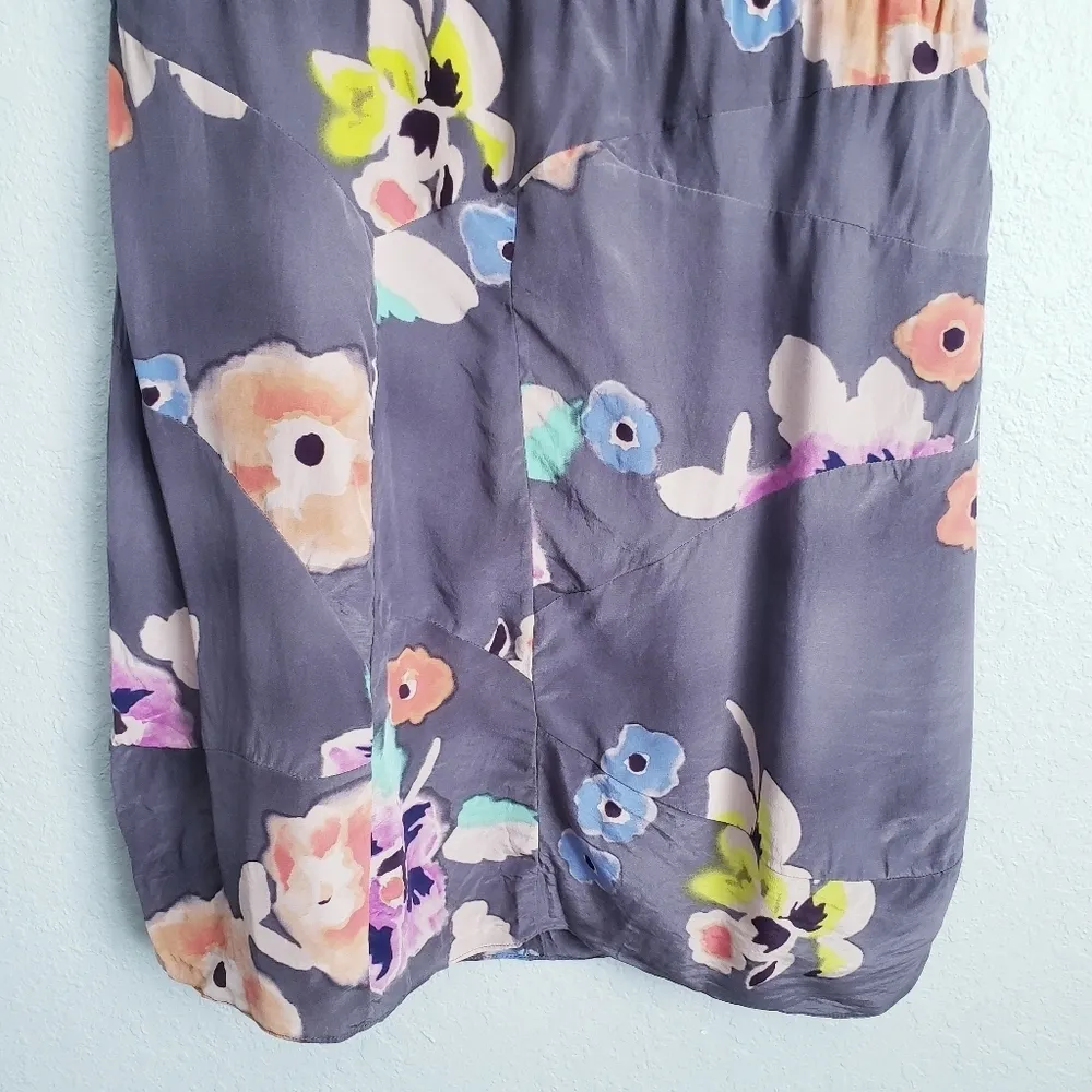 Rebecca Taylor Gray Floral Sleeveless Silk Dress - Image 2