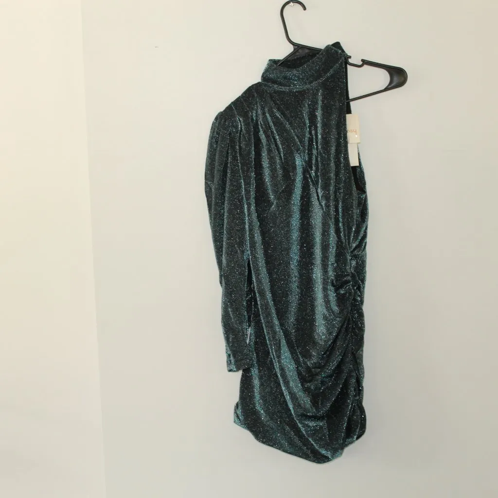 Choosy Green Sparkle One Sleeve Cocktail Dress Size Medium - Image 3