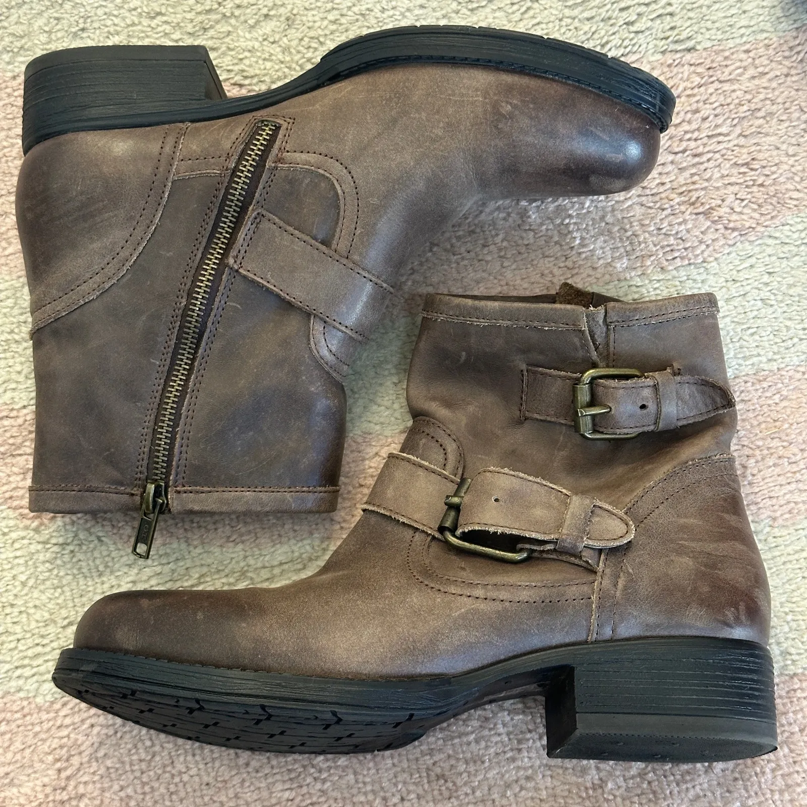 Artisan Zigi Elicia Brown Leather Moto Buckle Ankle Boots Biker Motorcycle Boho - Image 5