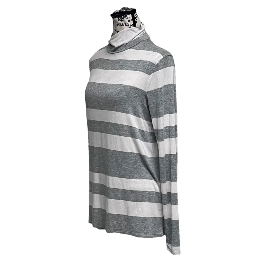 Banana Republic Striped Turtleneck Tunic Top Women’s M Gray White Long Sleeve - Image 3