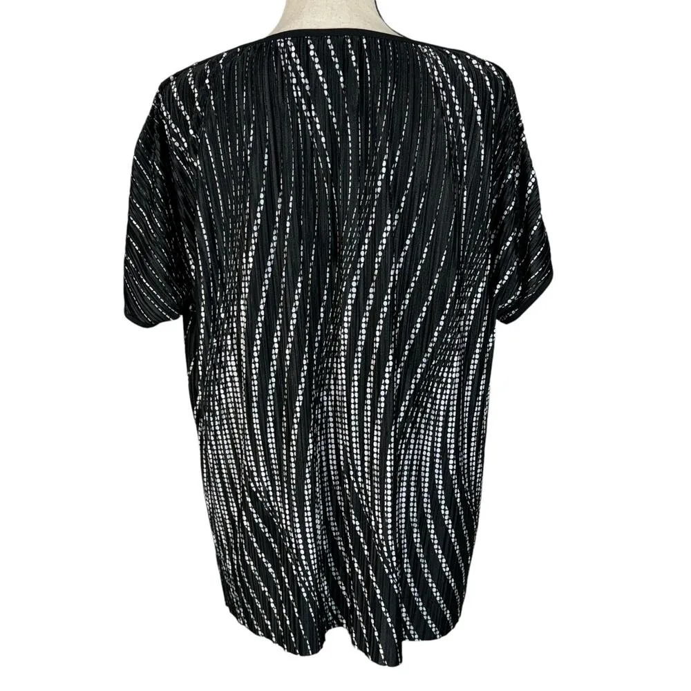 JM Collection Medium Top Abstract Dolman Sleeve Cutout Crinkle Boat Neck Stretch - Image 6