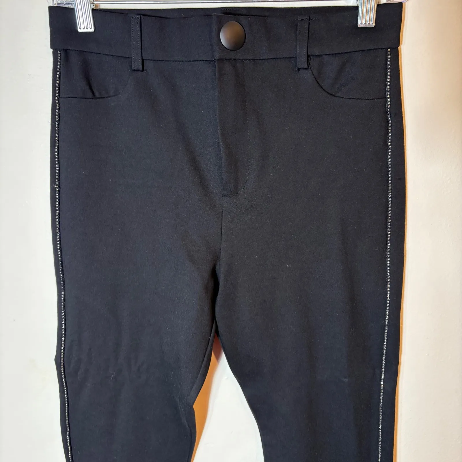 Zara Black Pants Rhinestone‎ Trim High Rise Slim Fit Casual Trousers Size Medium - Image 2
