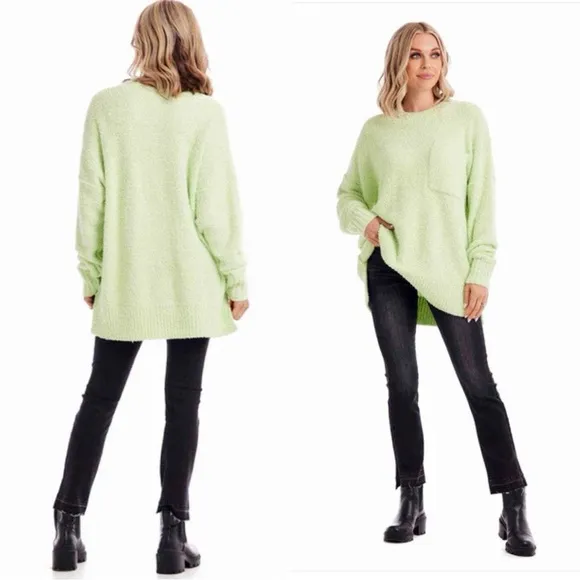 MUDPIE Rome Chenille Oversized Sweater in Lime One Size - Image 2