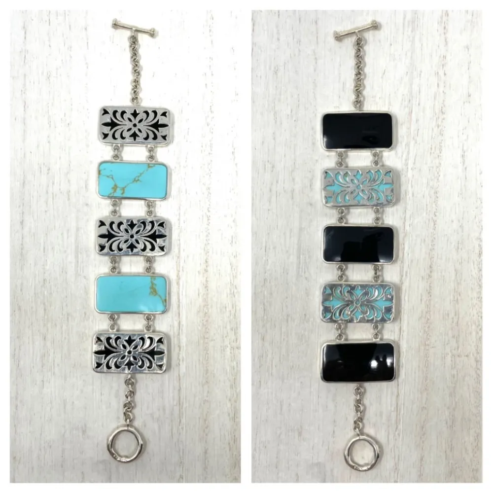 Sterling silver, turquoise/onyx reversible bracelet, NWOT - Image 5