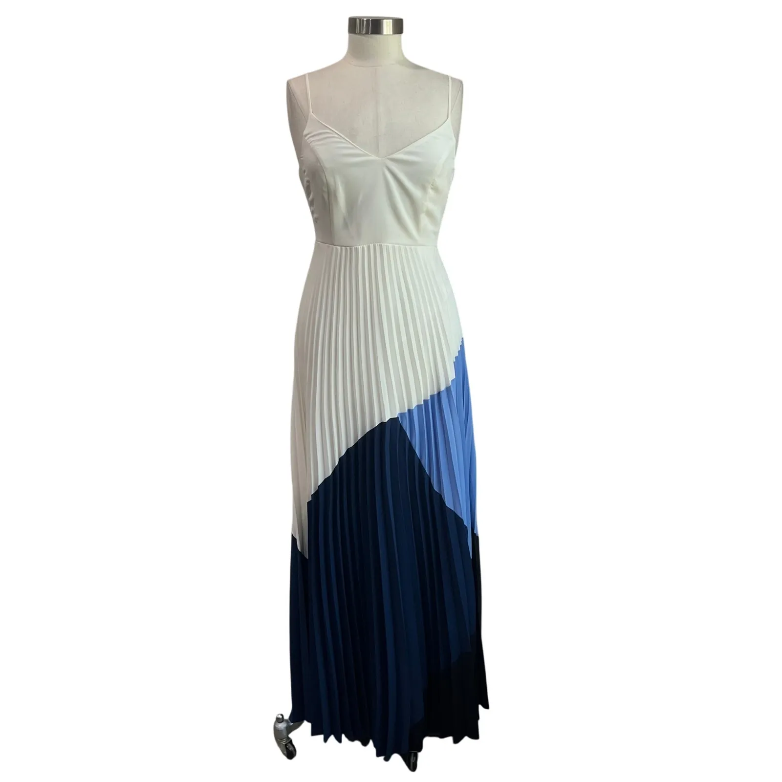 Express Colorblock Pleated Maxi Dress White Blue Ombre Evening Gown Sz XS - Image 2