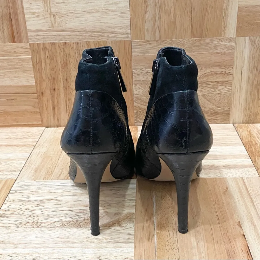 Vince Camuto “Kasi” Black Suede & Croc Leather Heeled Bootie Size 7 - Image 5