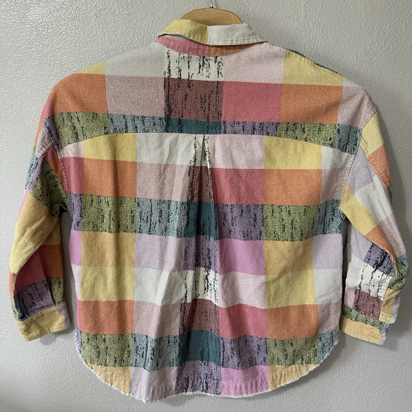 Peach Love Shacket Size Medium Multicolor Checkered Corduroy Shirt Boho‎ Hippie - Image 4
