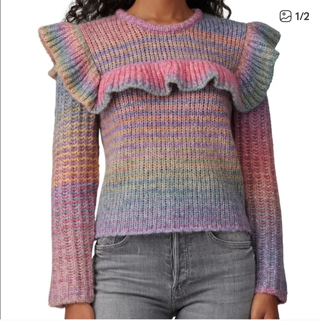 LoveShackFancy “Yumi” Pullover xs rainbow ruffle wool alpaca - Image 12