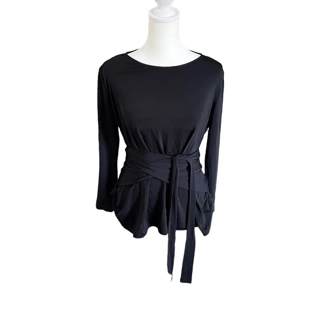 MM Lafleur Walker Top Black Silk Blend Knit Crepe Waist Tie Blouse M - Image 6