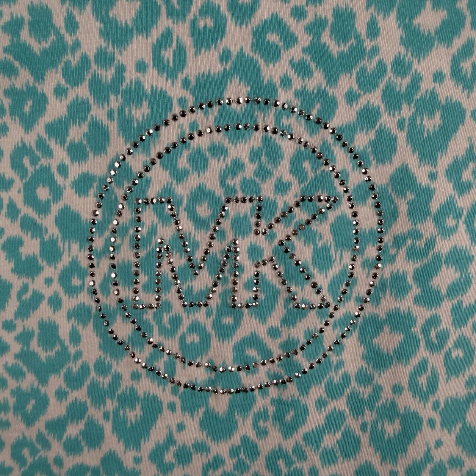 Michael Kors Top XL Blue Cheetah Rhinestone Shirt Summer Spring Vacation Cruise - Image 5