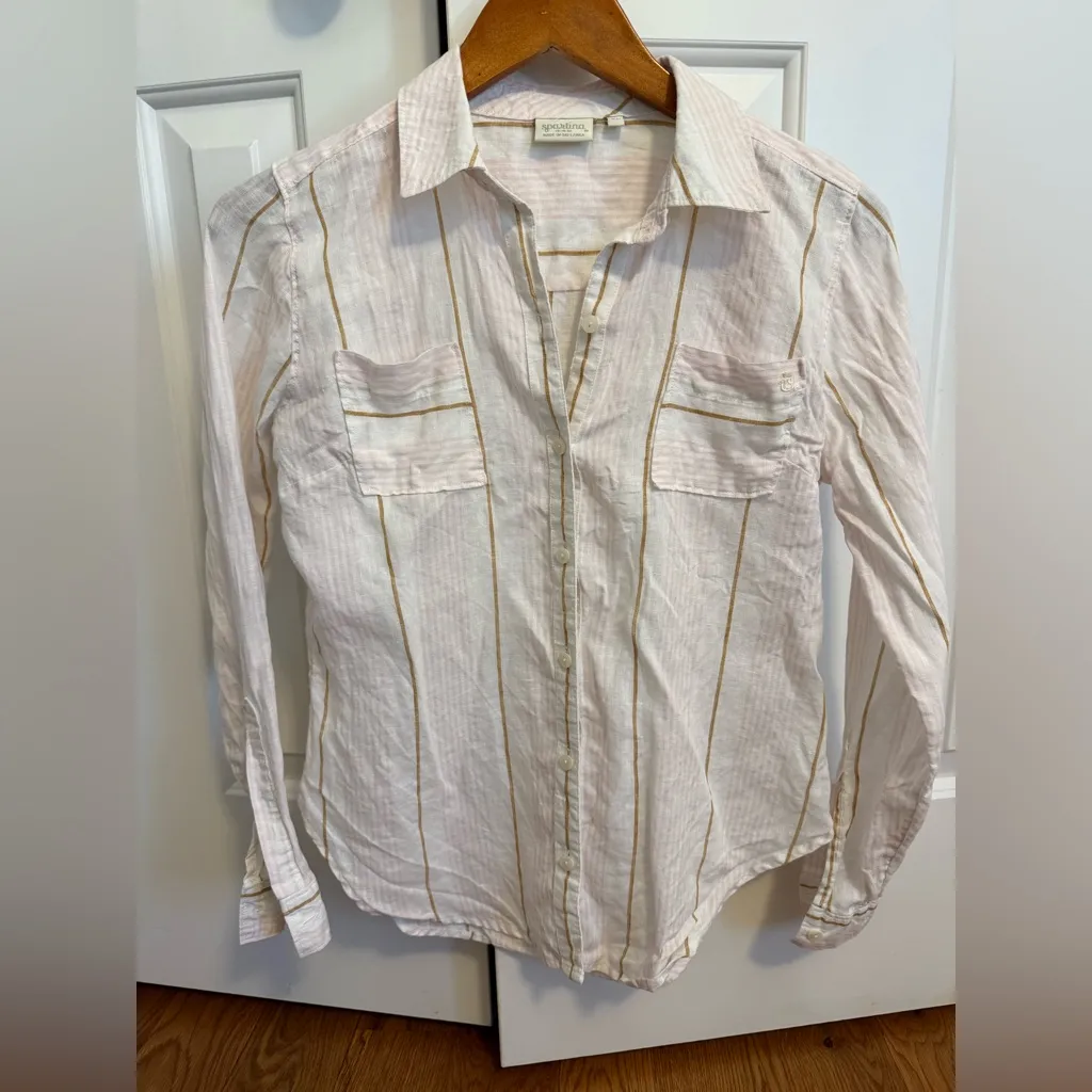 Spartina 449 100% Linen Stripped Collared Button Down XS - Image 2