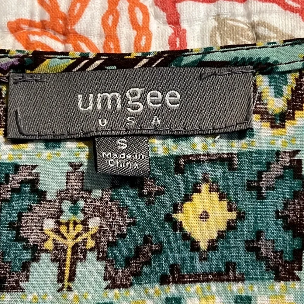 UMGEE womens small tunic dress geometric print sleeves around elbow v neck - Image 6