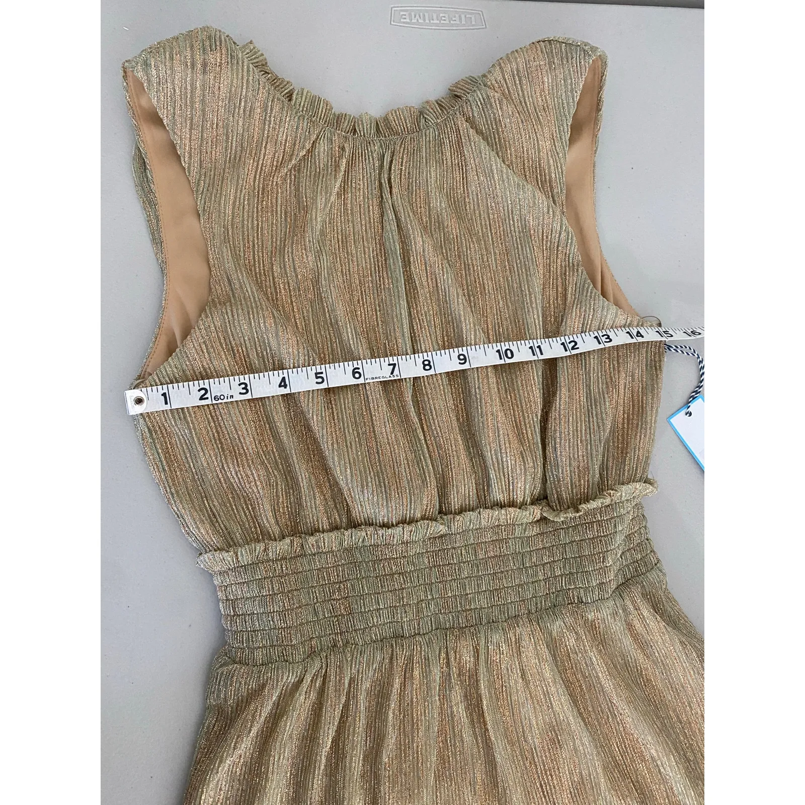 Draper James Gold Glitter High Neck Sleeveless Smocked Waist Tiered Dress S Xmas - Image 4