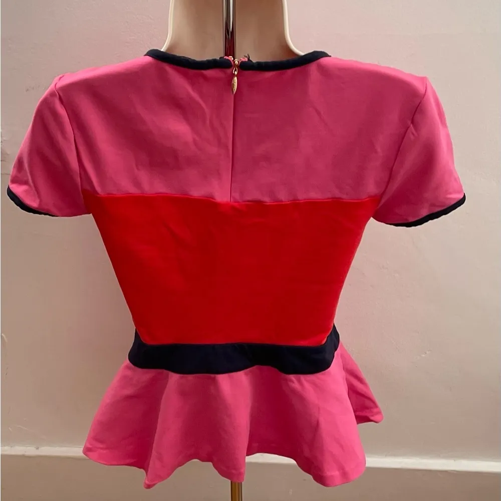 Juicy Couture pink orange colorblock peplum ruffle blouse, size 2 Barbiecore - Image 2
