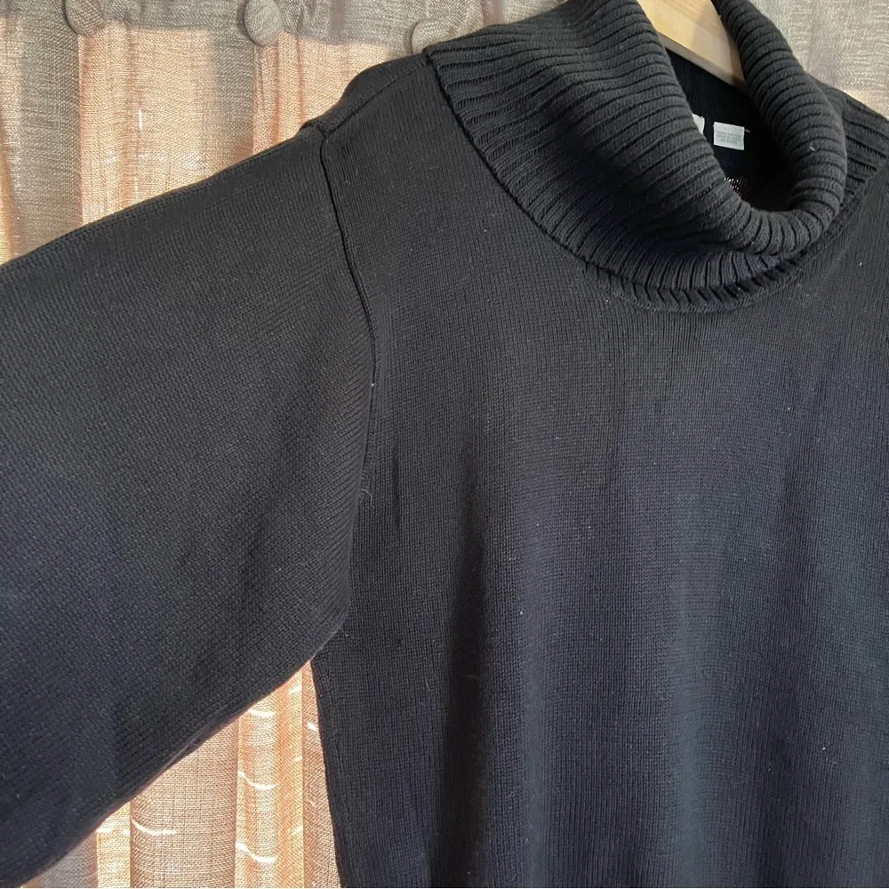 Pria Black Cotton Batwing Elbow Length Turtleneck Sweater Size Large - Image 2