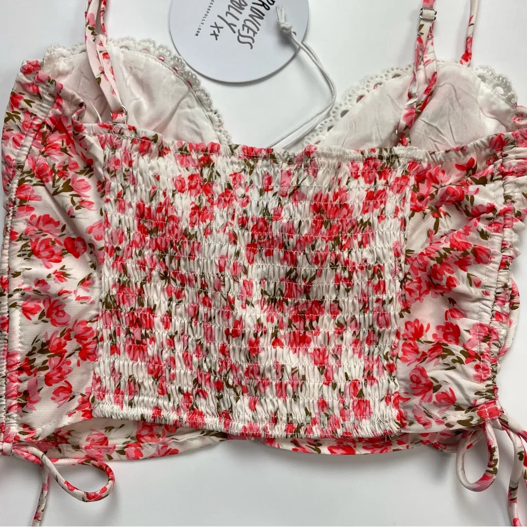 NWT Princess Polly Maddie Top Crop Floral Pink White Ruched Shirred‎ Crop Size 4 - Image 12
